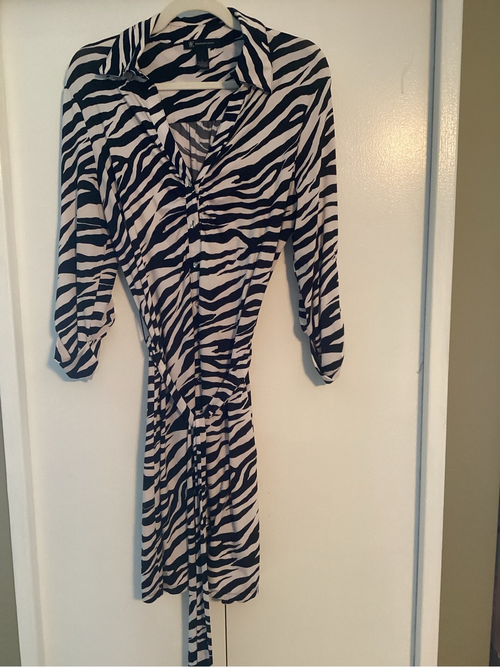 INC International Concepts Black and White Zebra Midi Shirt Dress